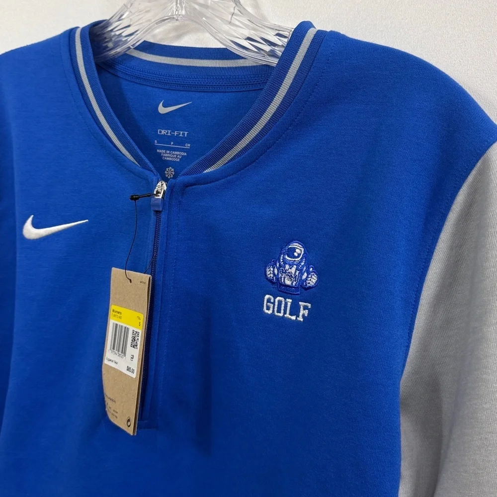 Nike Women’s Blue gray golf 1/4 zip mock neck pull over size small. NWT. Logo.